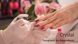  Presentation with nail salon - Presentation theme having clean up files - woman hands receiving a manicure background and a coral colored foreground