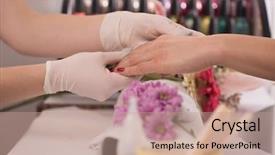  Presentation with nail salon - Cool new slide deck with clean up files - woman hands receiving a manicure backdrop and a  colored foreground