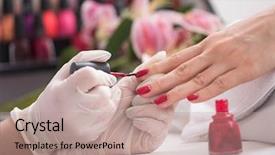  Presentation with nail salon - Slide set having clean up files - woman hands receiving a manicure background and a  colored foreground
