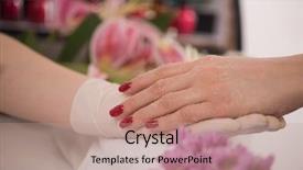  Presentation with nail salon - PPT layouts featuring clean up files - woman hands receiving a manicure background and a  colored foreground