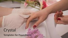  Presentation with nail salon - Presentation theme enhanced with clean up files - woman hands receiving a manicure background and a  colored foreground
