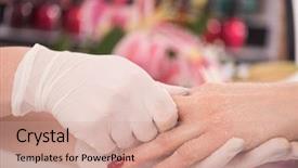  Presentation with nail salon - Audience pleasing slides consisting of clean up files - woman hands receiving a manicure backdrop and a  colored foreground