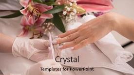  Presentation with nail salon - Presentation theme consisting of clean up files - woman hands receiving a manicure background and a coral colored foreground