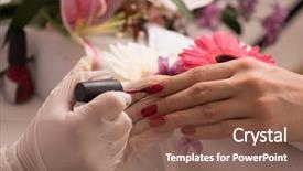  Presentation with nail salon - Colorful slide deck enhanced with clean up files - woman hands receiving a manicure backdrop and a  colored foreground