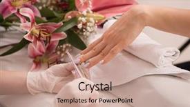  Presentation with nail salon - Amazing PPT theme having clean up files - woman hands receiving a manicure backdrop and a  colored foreground