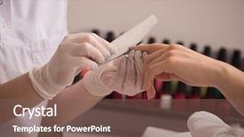  Presentation with nail salon - PPT layouts with clean up files - woman hands receiving a manicure background and a  colored foreground