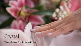  Presentation with nail salon - Audience pleasing PPT theme consisting of clean up files - woman hands receiving a manicure backdrop and a  colored foreground
