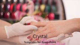  Presentation with nail salon - Slide set enhanced with clean up files - woman hands receiving a manicure background and a  colored foreground