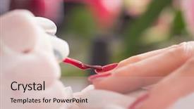  Presentation with nail salon - Slide set consisting of clean up files - woman hands receiving a manicure background and a  colored foreground