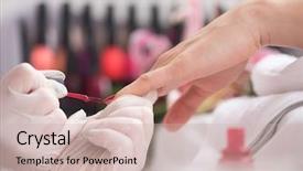  Presentation with nail salon - Slide deck having clean up files - woman hands receiving a manicure background and a  colored foreground