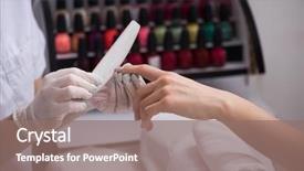  Presentation with nail salon - Slide set with clean up files - woman hands receiving a manicure background and a  colored foreground