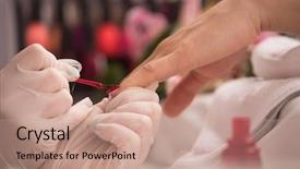  Presentation with nail salon - Beautiful slide set featuring clean up files - woman hands receiving a manicure backdrop and a  colored foreground