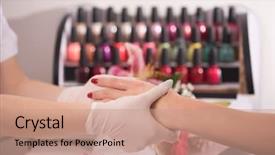  Presentation with nail salon - Colorful slides enhanced with clean up files - woman hands receiving a manicure backdrop and a  colored foreground