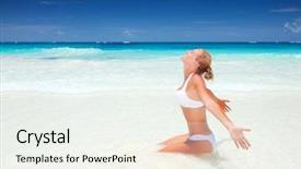  Presentation with luxury resort - PPT theme having clean white sandy beach background and a sky blue colored foreground