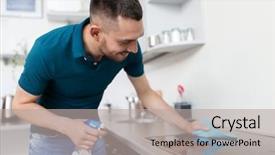  Presentation with cleaning - Presentation theme enhanced with cleaner and cloth wiping cooker background and a light gray colored foreground