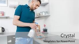  Presentation with household services - PPT theme consisting of cleaner and cloth wiping cooker background and a light gray colored foreground