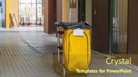  Presentation with household chemicals - Slide deck having cleaner-cart-in-a-public background and a tawny brown colored foreground