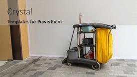  Presentation with household products - Slides enhanced with cleaner-cart-in-a-public background and a mint green colored foreground