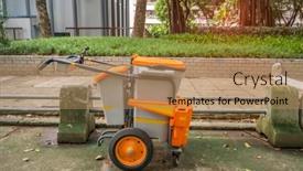  Presentation with public - Slide deck with cleaner-cart-in-a-public background and a  colored foreground