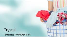  Presentation with laundry - Colorful presentation design enhanced with cleaner holding laundry basket backdrop and a light blue colored foreground