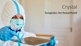  Presentation with clothing - Slides having cleaner-in-protective-clothing-disinfecting background and a soft green colored foreground