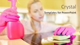  Presentation with spray - Presentation theme featuring cleaner-or-cleaning-lady background and a  colored foreground