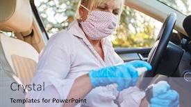  Presentation with car rental - Slide set having cleaner-with-face-mask-cleans background and a light blue colored foreground