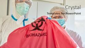  Presentation with covid coronavirus - Theme enhanced with cleaners-dispose-of-infectious-waste background and a soft green colored foreground