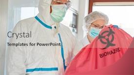  Presentation with epidemic - Slides featuring cleaners-in-protective-clothing-dispose background and a light gray colored foreground