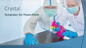  Presentation with disinfect - Colorful PPT theme enhanced with cleaners-with-protective-clothing-clean backdrop and a sky blue colored foreground