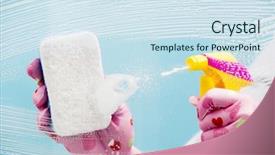  Presentation with cleaning service excel - Amazing PPT theme having cleaning - cleaning pane with detergent backdrop and a sky blue colored foreground