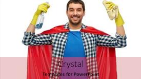  Presentation with rubber gloves - Audience pleasing slides consisting of cleaning-and-people-concept-happy backdrop and a red colored foreground