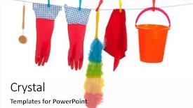 Presentation with laundry - Beautiful PPT layouts featuring cleaning attributes hanging at laundry backdrop and a sky blue colored foreground
