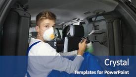  Presentation with car cleaning - Audience pleasing PPT theme consisting of cleaning car salon in body backdrop and a ocean colored foreground