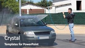  Presentation with car cleaning - Audience pleasing theme consisting of cleaning car using high pressure backdrop and a ocean colored foreground