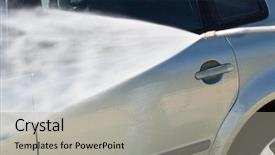  Presentation with car cleaning - Presentation theme having cleaning car using high pressure background and a light gray colored foreground