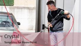  Presentation with car cleaning - Colorful PPT theme enhanced with cleaning car using high pressure backdrop and a coral colored foreground