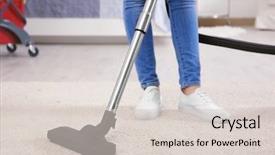  Presentation with floor care and cleaning services - Cool new PPT theme with cleaning carpet with vacuum cleaner backdrop and a lemonade colored foreground