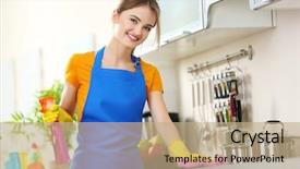  Presentation with cleaning services - Colorful presentation design enhanced with cleaning concept woman washes backdrop and a coral colored foreground
