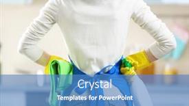  Presentation with fluid - PPT layouts with cleaning-concept-woman-with-washing background and a teal colored foreground