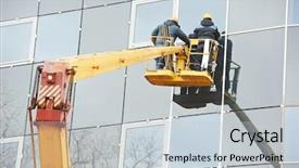  Presentation with cleaning business - Slide deck enhanced with cleaning equipment - tho builders worker installing glass background and a light gray colored foreground