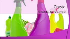  Presentation with equipment - Cool new theme with bleach chemicals - cleaning equipment isolated on white backdrop and a sky blue colored foreground