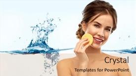  Presentation with skincare - Audience pleasing PPT layouts consisting of cleaning face with exfoliating sponge backdrop and a coral colored foreground