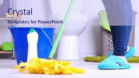  Presentation with room cleaning - Presentation theme having cleaning floor in room close background and a sky blue colored foreground