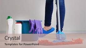  Presentation with room cleaning - Cool new slides with cleaning floor in room close backdrop and a mint green colored foreground