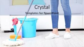  Presentation with room cleaning - Beautiful PPT theme featuring cleaning floor in room close backdrop and a light blue colored foreground