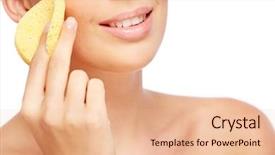  Presentation with indian woman bridal face - Amazing slide set having cleaning her face with sponge backdrop and a lemonade colored foreground