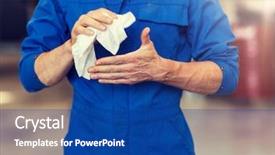  Presentation with mechanic car service repair maintenance - Audience pleasing presentation design consisting of cleaning his hands with wipe backdrop and a  colored foreground