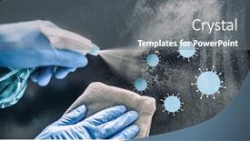  Presentation with aerosol - PPT theme with cleaning-home-table-disinfecting-spray background and a gray colored foreground