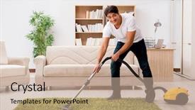  Presentation with cleaning - PPT theme with cleaning home with vacuum cleaner background and a coral colored foreground